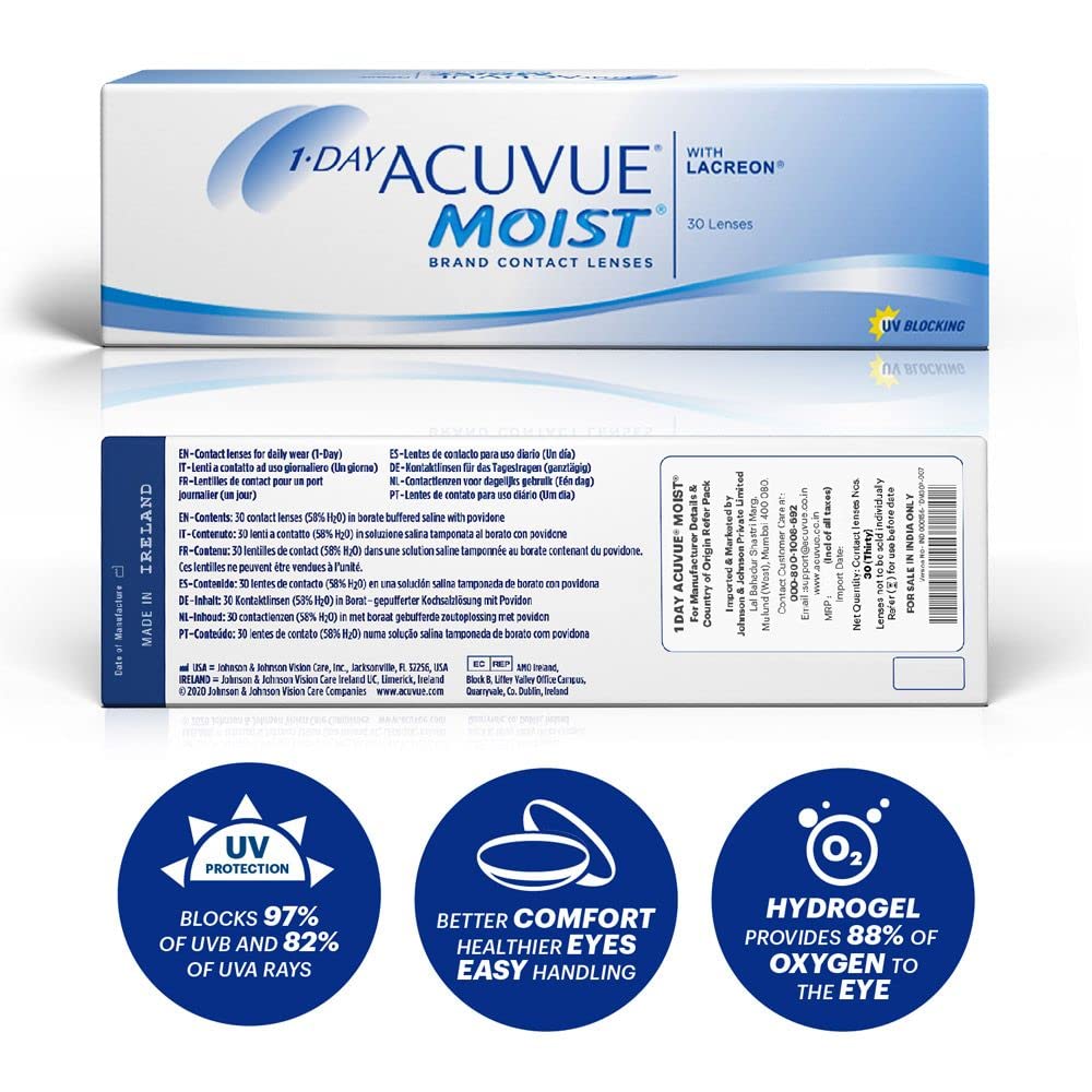Acuvue 1-Day Moist, Daily Disposable Contact Lenses, Pack of 90 lenses | From Johnson&Johnson